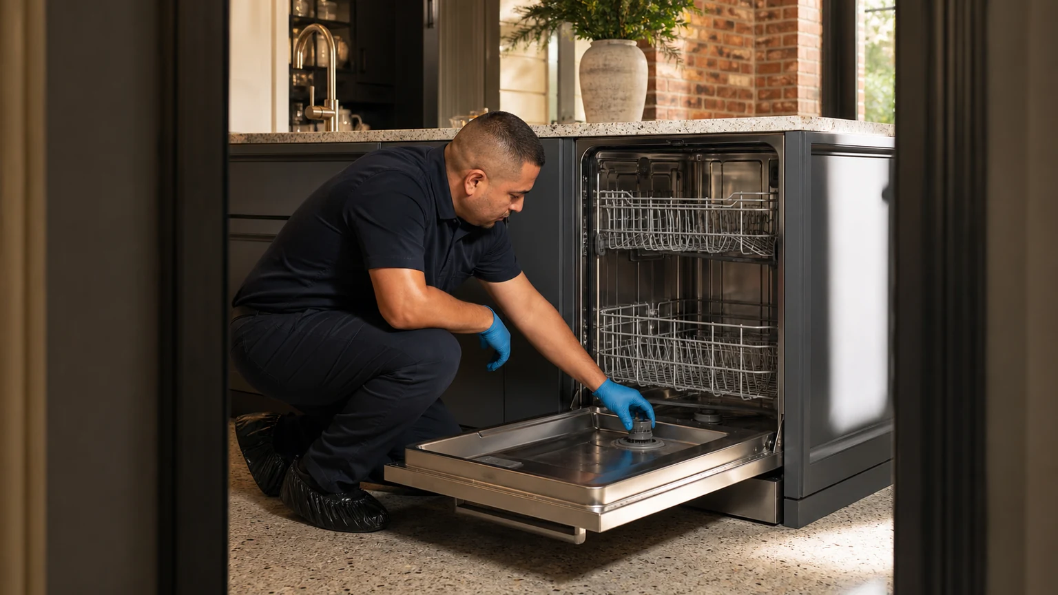 Panel-ready dishwasher diagnostic visit in the service area